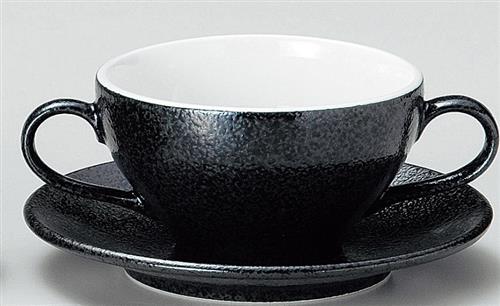 アルミナ磁器　ブイヨン碗皿　黒御影　セット　磁器　食器　6-20-30　碗φ104*H60　皿φ157*H20(mm)【代引き不可】