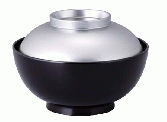 【木質】 正4.5寸雑煮椀　銀透き/黒内黒　親・蓋  2-282-8　φ136*H95(mm) 【代引き不可】
