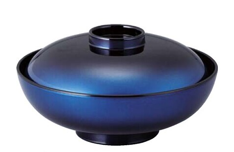 【耐熱ABS樹脂】 4.5寸丸駒椀　深海ぼかし内黒　親・蓋  2-283-3　φ135*H71(mm) 【代引き不可】