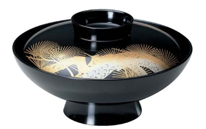 【耐熱ABS樹脂】 6寸小槌椀　黒老松内黒　親・蓋　2-291-12　φ184*H102(mm) 【代引き不可】