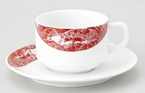 10個/セット　スタック兼用 レッド 碗+受皿