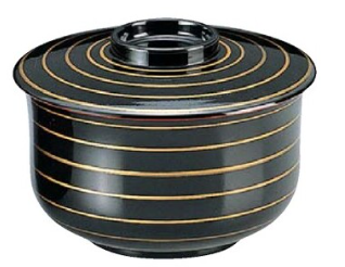 【耐熱ABS樹脂】百合型飯器　黒金ライン内朱　親・蓋　2-332-4　飯器　φ127*H88(mm)【代引き不可】