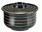 【耐熱ABS樹脂】百合型飯器　黒金ライン内朱　親・蓋　2-332-4　飯器　φ127*H88(mm)【代引き不可】