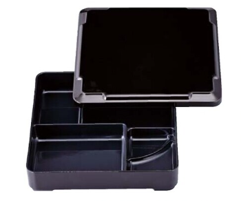 【耐熱ABS樹脂】7寸戦国弁当  新溜(内黒)  <固定仕切>　2-704-4　215*215*50(mm)【代引き不可】