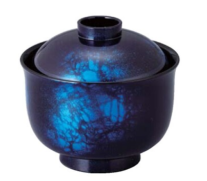 【耐熱ABS樹脂】 3.3寸ゆり型小吸椀　藍八雲内黒　親・蓋  2-247-5　φ97*91(mm) 【代引き不可】