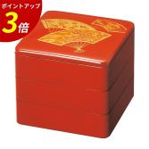 重箱 3段 6.5寸重3段セット(外寸19.6cm角 高さ17.6cm)朱扇面松竹梅 福井クラフト