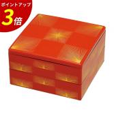 重箱 二段 6.5寸彩重2段セット(外寸19.6cm角 高さ11.7cm)朱松葉市松 福井クラフト