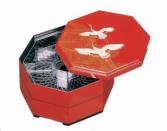 八角オードブル 二羽鶴 朱 尺9.0寸  日本製 福井クラフト