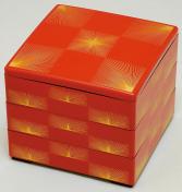 重箱 3段 6.5寸彩重3段セット(外寸19.6cm角 高さ17.6cm)朱松葉市松 福井クラフト