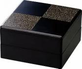 重箱 二段  6.5寸彩重2段セット(外寸19.6cm角 高さ11.7cm)艶消黒 地紋金市松 福井クラフト