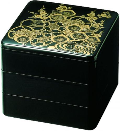 10セット 重箱 3段 6.5寸重 黒金ツツミ  (外寸19.6cm角 高さ17.5cm)福井クラフト