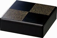 10セット　重箱 1段 6.5寸彩重1段(外寸19.6cm角 高さ6.5cm)艶消黒 地紋金市松 福井クラフト