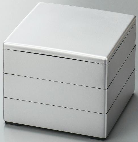 10セット 重箱 3段6.5寸彩重3段 (外寸19.6cm角 高さ17.6cm)銀 福井クラフト