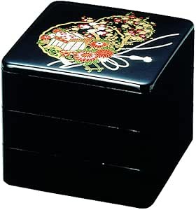 10セット  重箱 3段 6.5寸重3段 黒花御所車(外寸19.6cm角 高さ17.5cm)福井クラフト