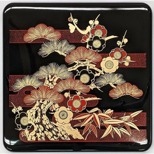 10セット　重箱 1段  6.5寸重3段  黒松竹梅(外寸19.6cm角 高さ7.5cm)福井クラフト