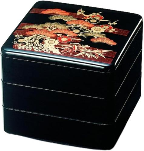 10セット 重箱 3段 | 6.5寸重3段  黒松竹梅(外寸19.6cm角 高さ17.5cm)福井クラフト