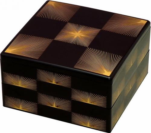 10セット 重箱 2段 6.5寸彩重2段 (外寸19.6cm角 高さ11.7cm)黒松葉市松 福井クラフト