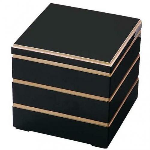 10セット 重箱 3段 | 三段重 黒渕金  樹脂製  | 6.5寸ダイヤ重3段  (6.5寸重用仕切対応)福井クラフト