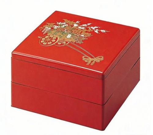 10セット 重箱 2段 6.5寸彩重2段 (外寸19.6cm角 高さ11.7cm)朱花車 福井クラフト