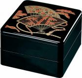 重箱 2段 6.5寸重2段セット 黒招福扇面(外寸19.6cm角 高さ12.5cm)福井クラフト