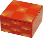 重箱 二段 6.5寸彩重2段セット(外寸19.6cm角 高さ11.7cm)朱松葉市松 福井クラフト