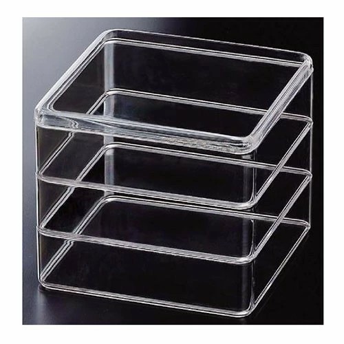 10セット 重箱 3段 透明 6.5寸PSクリスタル重 透明(外寸19.6cm角 高さ17.5cm) 福井クラフト