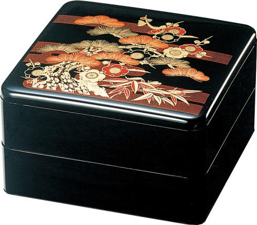 10セット　重箱 2段 6.5寸重2段  黒松竹梅(外寸19.6cm角 高さ12.5cm)福井クラフト