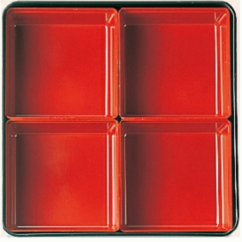 10セット重箱 仕切り | お重箱用 仕切 正方形 漆塗り 漆 お正月 正月 おせち オードブル お節 お花見 運動会 お祝い イベント ピクニック 行楽 遠足 赤 レッド 業務用 日本製 | 6.5寸重箱用PC仕切り朱Bタイプ4個組 福井クラフト