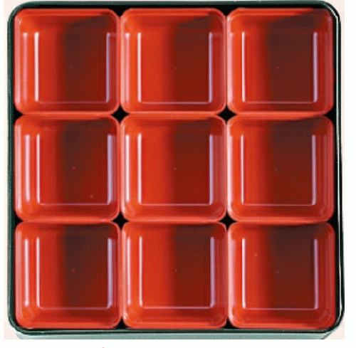 10セット重箱 仕切り | お重箱用 仕切 正方形 漆塗り 漆 お正月 正月 おせち オードブル お節 お花見 運動会 お祝い ピクニック 行楽 遠足 赤 レッド 業務用 日本製 | 6.5寸重箱用PC仕切りQタイプ 朱9個組セット 福井クラフト
