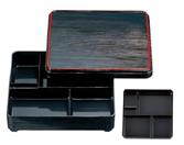 【ABS樹脂】8寸　角ヘギ目弁当<固定仕切>黒天朱　商品番号:2-703-9【代引き不可】