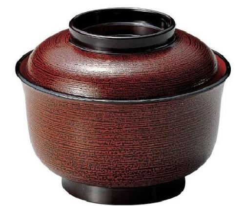 【耐熱ABS樹脂】 4寸千鳥椀　溜刷毛目内朱　親・蓋　2-279-1　φ118*H95(mm) 【代引き不可】