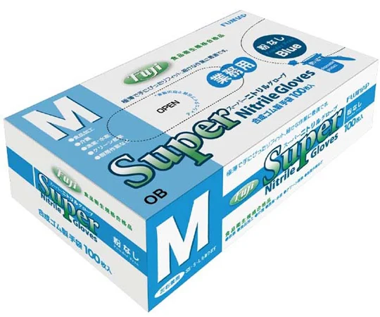 フジ スーパーニトリルグローブ Mサイズ 粉なし ブルー 100枚 (1箱)×3ケース ニトリル手袋 破れにくい