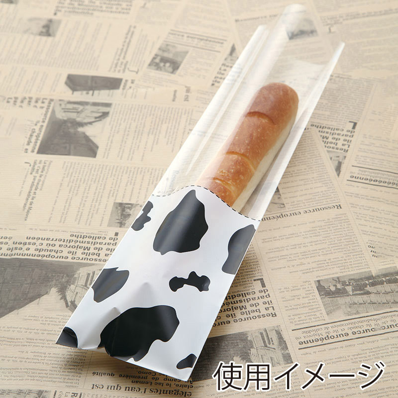 【業務用】【パン包材】大阪ポリエチレン販売　ミシン目付OP袋モーモー柄 黒　8973　OP0.03×90×320(底から130mmにミシン目有り)　1000枚入り　