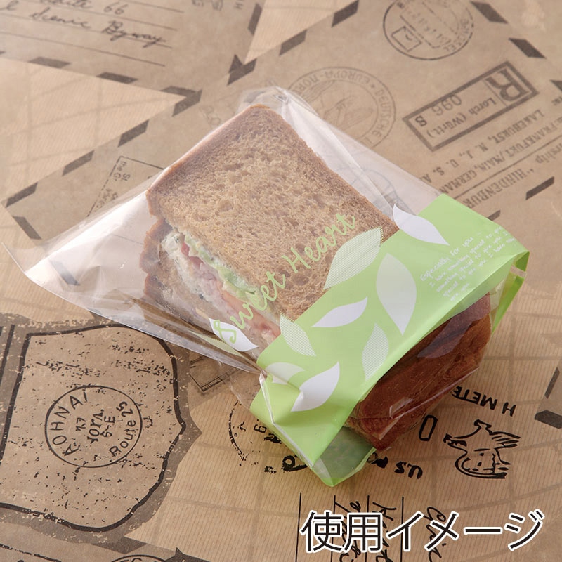 【業務用】【パン包材】大阪ポリエチレン販売　スイートハートリーフ柄縦型サンド グリーン　8986　OP0.03×150×170　1000枚入り