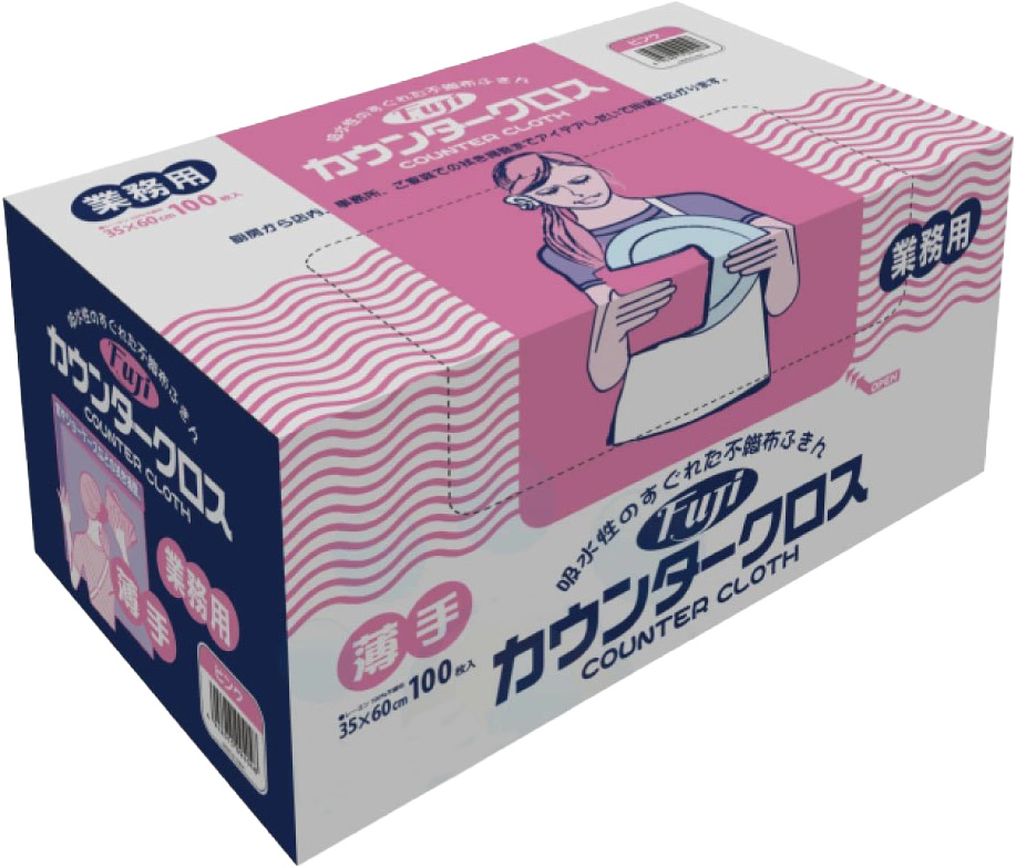 【業務用】【ケース販売】【繰り返し使用可能】尚美堂　フジナップ　フジカウンタ一クロス箱入薄手 ピンク　940400　35×60cm　600枚(100枚×6箱)/ケース×1ケース　清潔用品　不織布