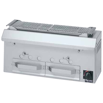 【新品・代引不可・送料無料】MCK-073 マルゼン 炭火下火式焼物器 本格炭焼き 火起しバーナー付 串焼用 W750*D280*H350(mm)