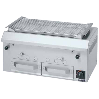 【新品・代引不可・送料無料】MCK-075 マルゼン 炭火下火式焼物器 本格炭焼き 火起しバーナー付 ワイド型 W750*D480*H350(mm)【受注生産品】